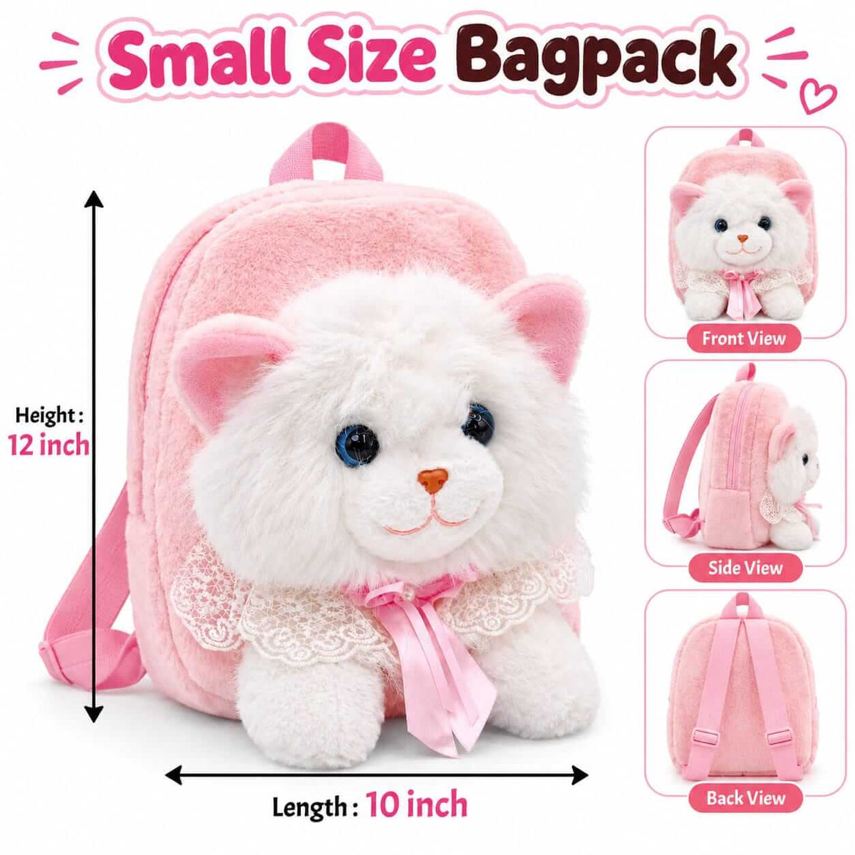 Fluffy Cat Plush Backpack for Girls – Small Size | 12 × 10 Inch
