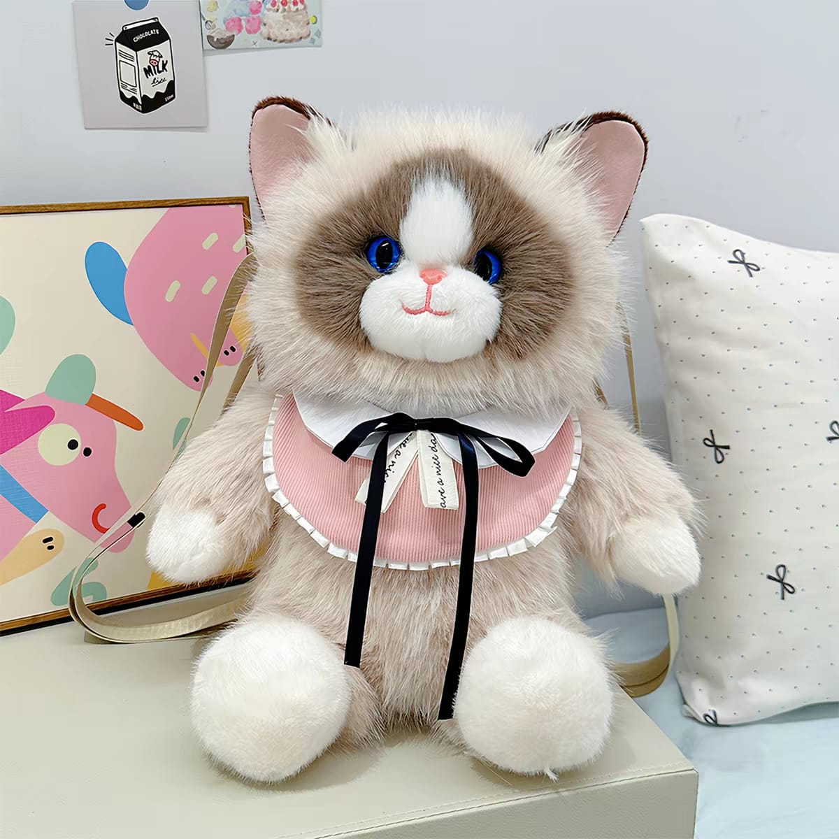 Large Plush Cat Backpack with Meow Sound – 18 × 9 Inch | Zipper Pocket
