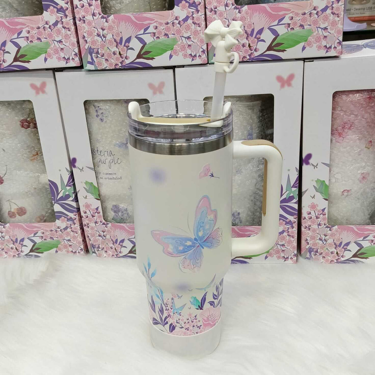 Stylish Tumblers with Bow Stopper & Silicone Boots Gift Box - 40 Oz / 1200 ml