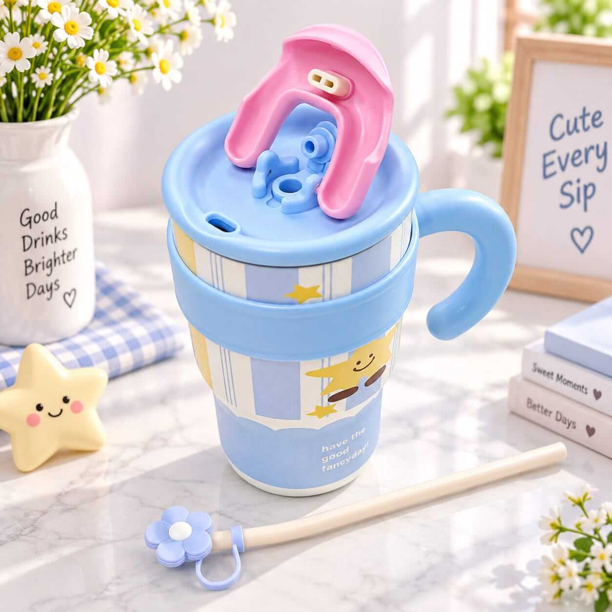 Cute Stainless Steel Tumblers | Dual Drinking | Sus 316 | 600 ml | Hot & Cold