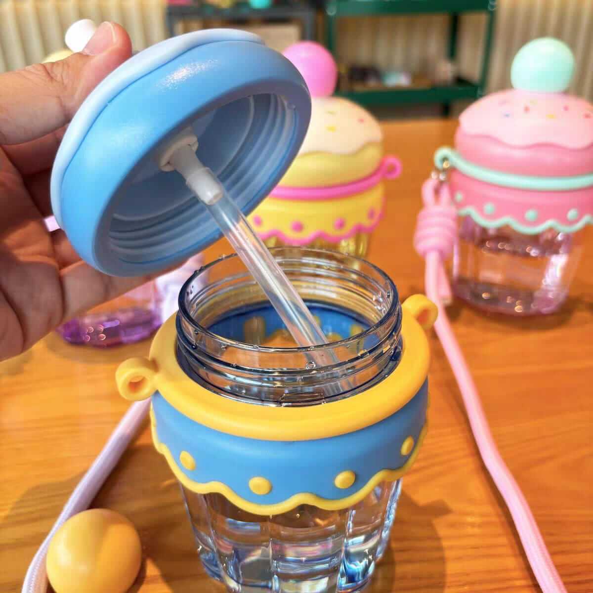 Ice Cream Shape Cute Water Bottles For Kids - Long Strap - BPA Free - 450 ml