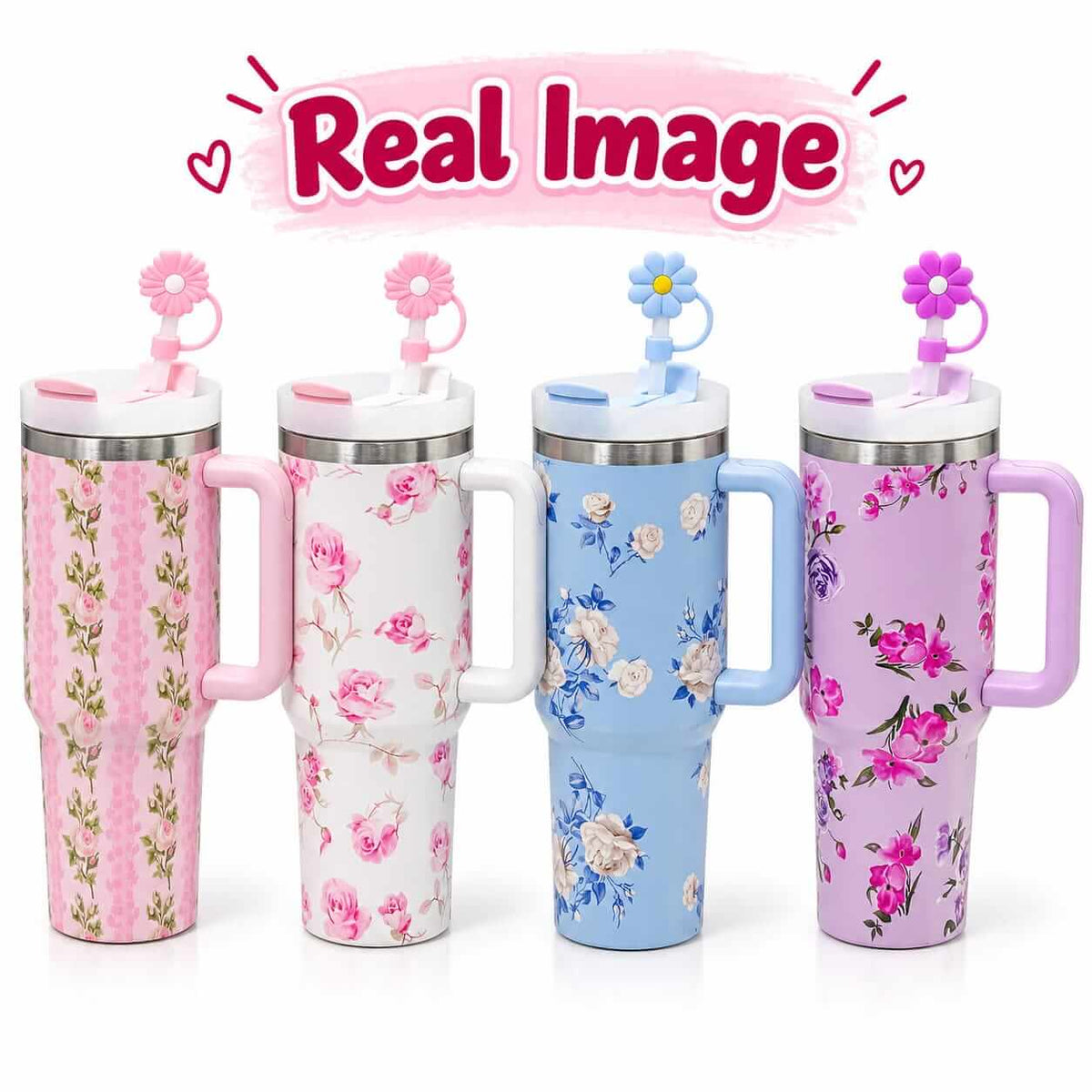 Premium Large Stainless Steel Floral Tumblers - 40 Oz / 1200 ml - Hot & Cold .