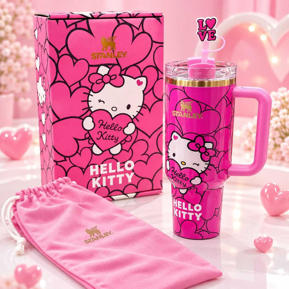 Stanley Hello Kitty Tumbler with Gift Box & Accessories – 40 Oz