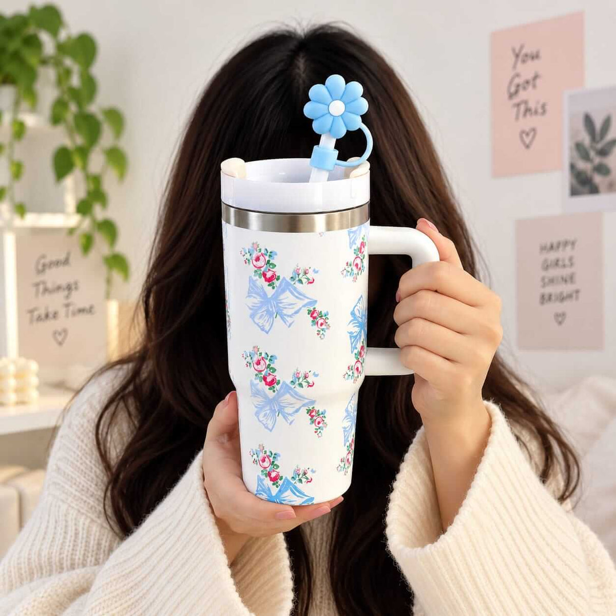 20 Oz | 590 ml  Stainless Steel Tumblers with Straw Stopper Hot / Cold .