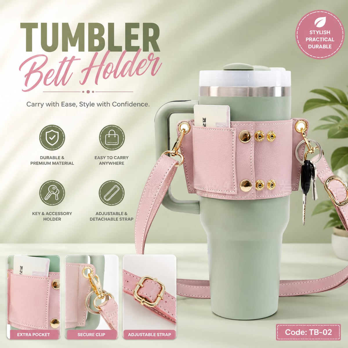 Premium Tumbler Carry Holder Belt with Adjustable Shoulder Strap