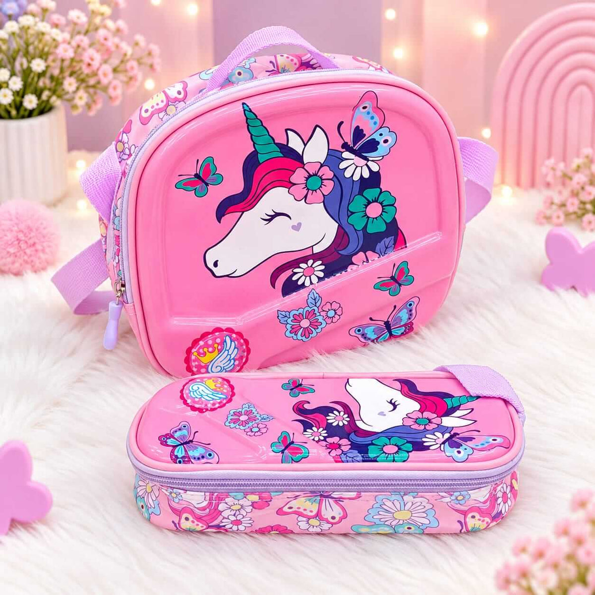 Girls Hard Shell Thermal Insulated Lunch Bag With Pecil Storage Case
