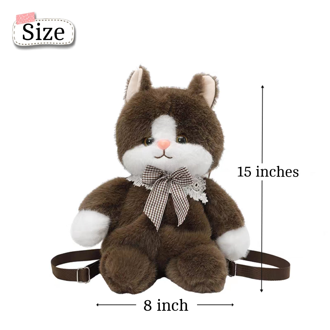 New Plush Large Cat Backpacks - Zipper Pocket - 15 × 8 Inch