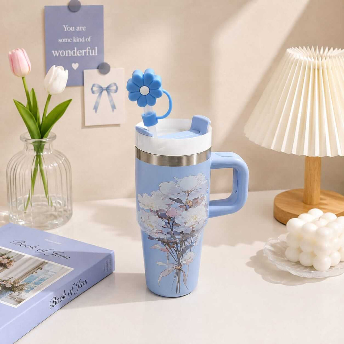 Mini Size Stainless Steel Flower Tumblers with Stopper - 14 Oz / 420 ml - Sus 304