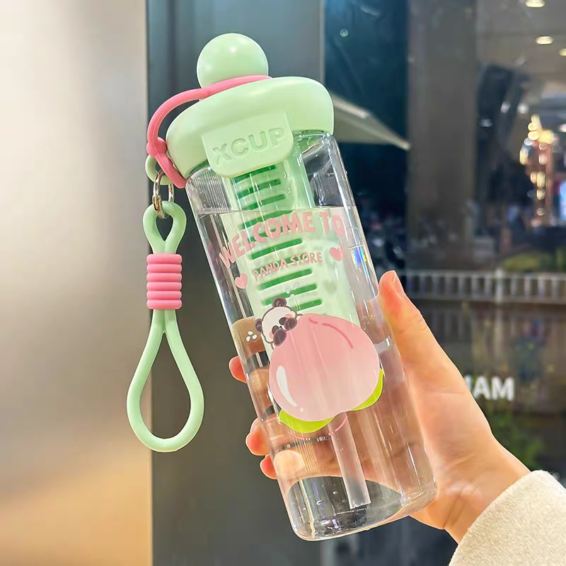 Cute Water Bottles – 700ml Leakproof Straw Bottle with Carry Strap
