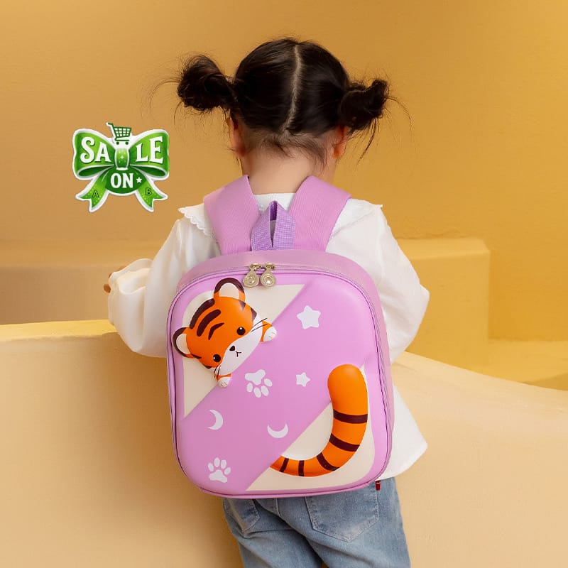 3D Fiber Hardshell Tiger Kids Mini Size Backpacks - Size 13 × 10 Inch