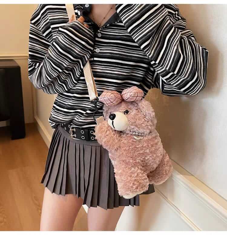 Plush Teddy Bear Shape Kids Crossbody Bags - Zipper Pocket