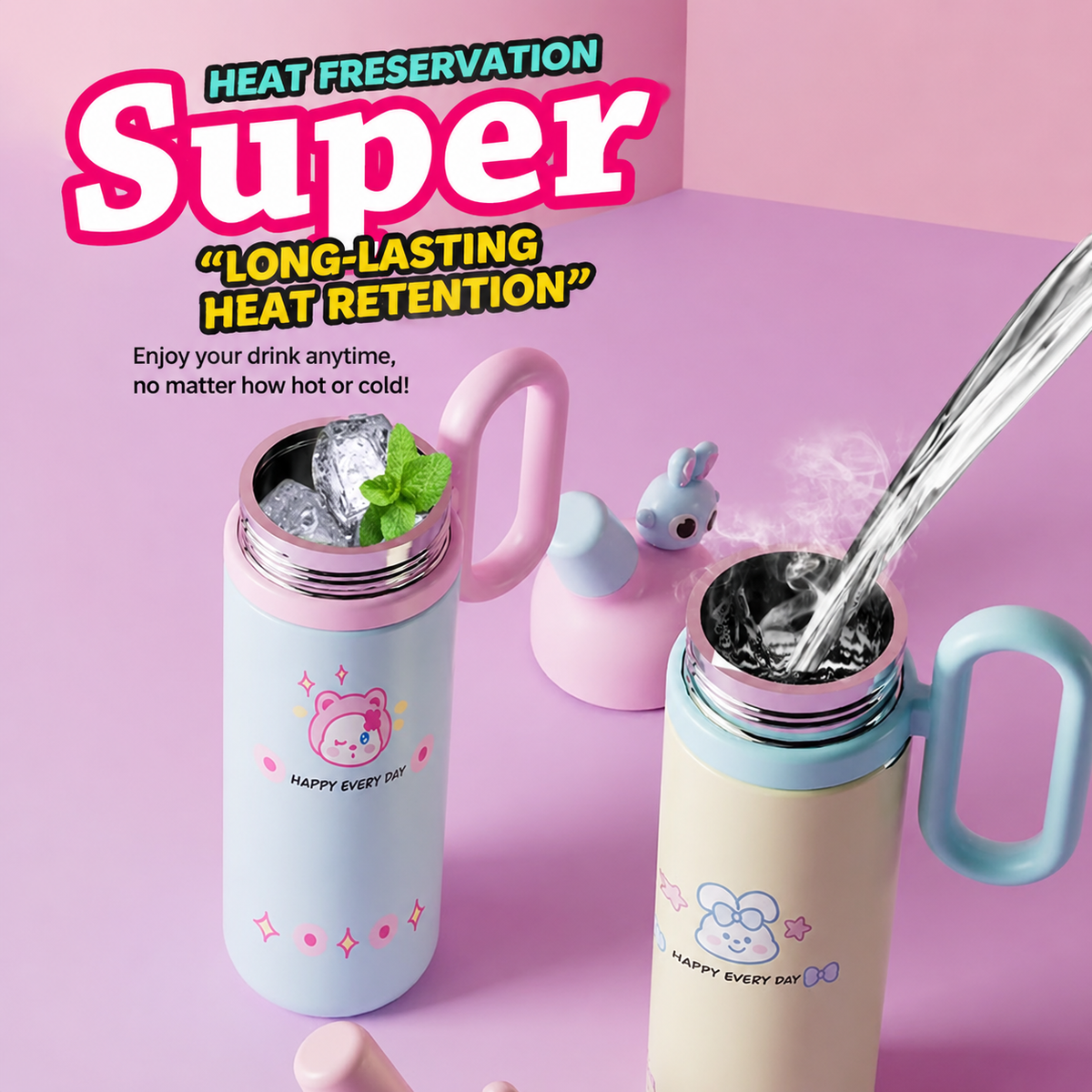 😻 TinyJoy™ Cute Stainless Steel Children's Tumblers Flask - 800 ml - Hot / Cold 🔥❄