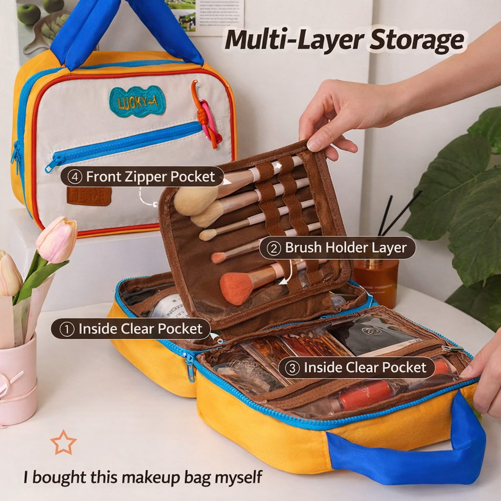Parachute Water Proof Multi-Layer Travel Makeup Organizer – Portable Cosmetic Storage Bag