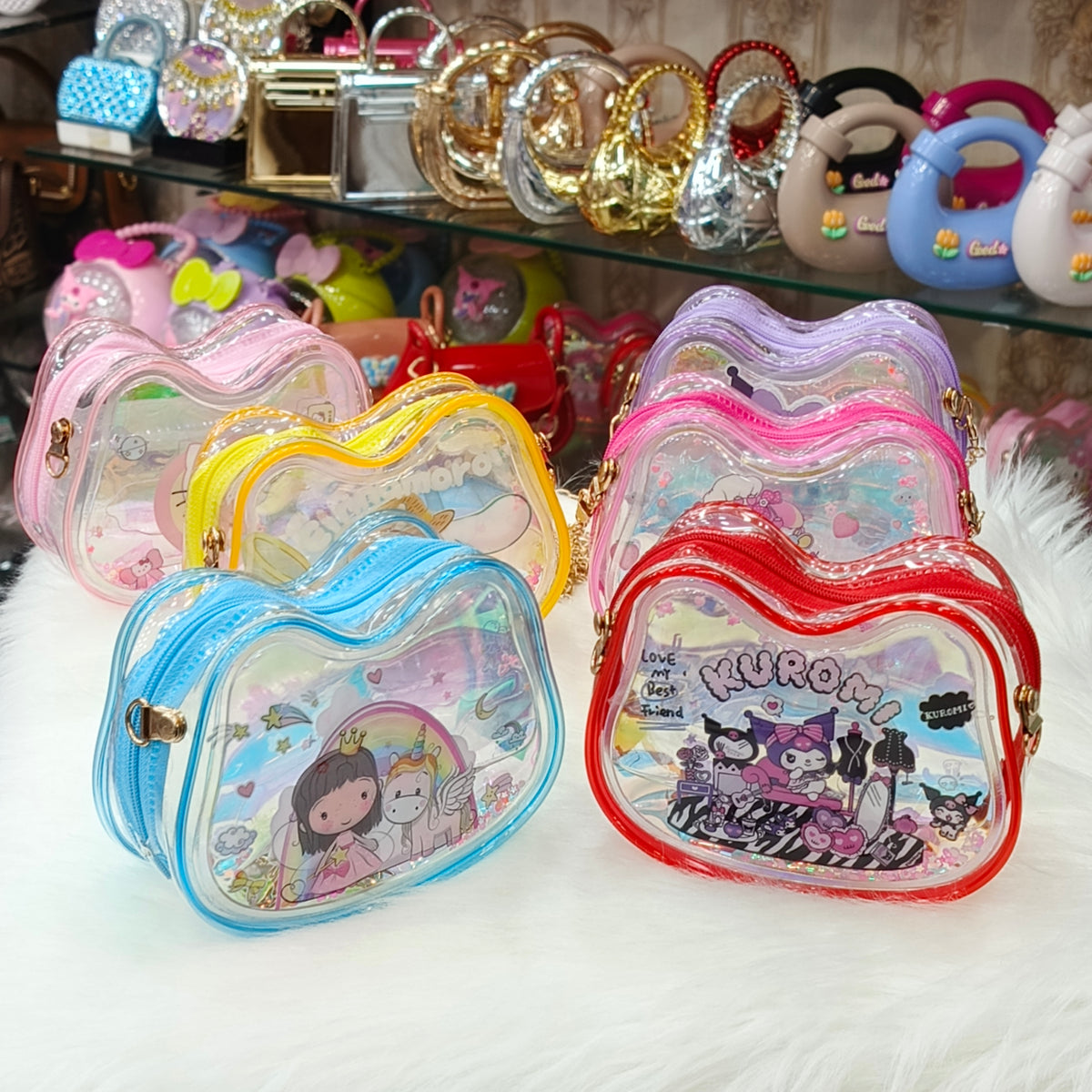 Cute Mini Glitter Jelly Crossbody Small Purses - Size ( 5 × 3.5 Inches )