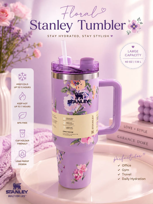 40 Oz Stanley Floral Stainless Steel Vacuum Insulated Tumbler with Handle & Straw