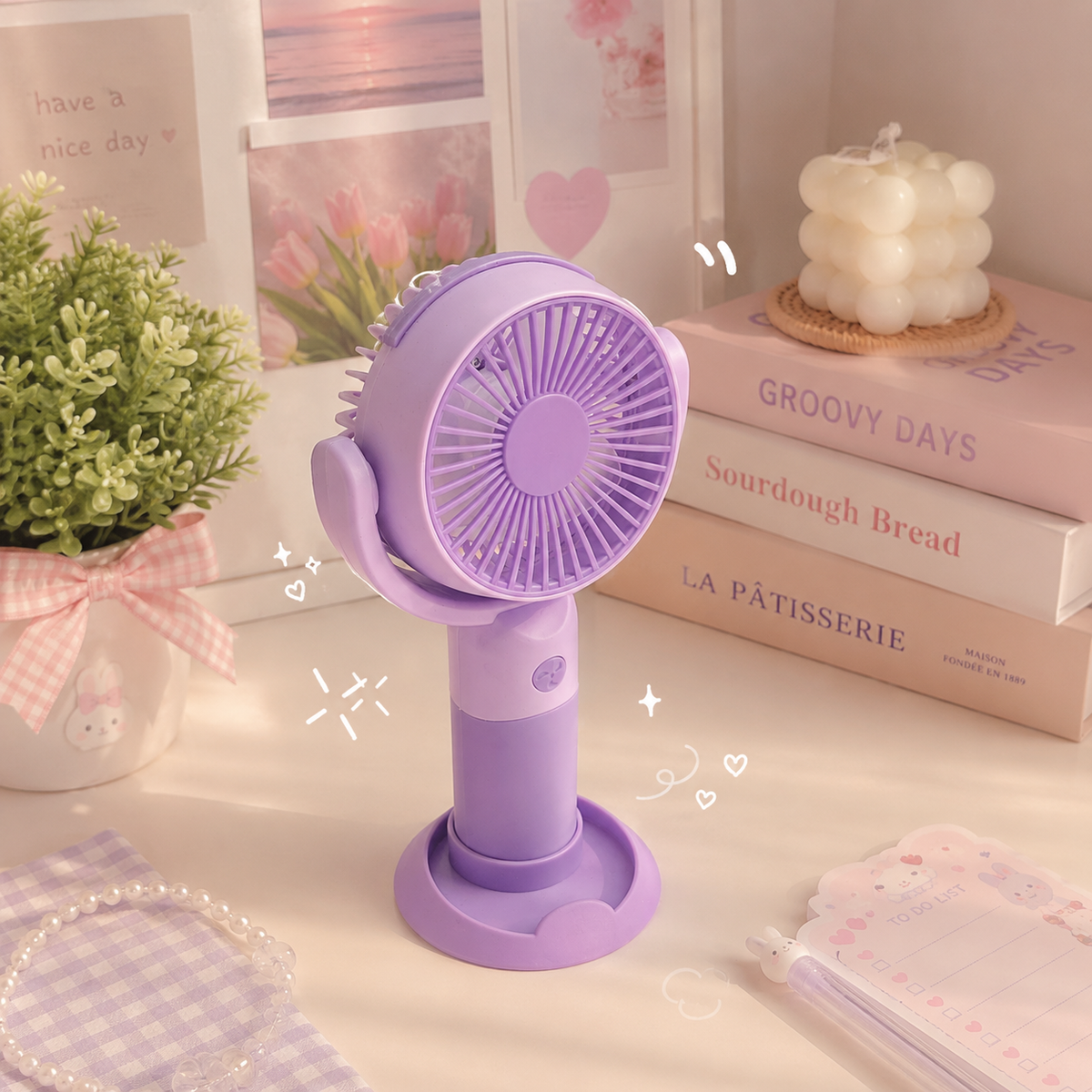 Asthetic Mini Rechargeable Mini Cooling Fans | 7 Inch | 500 mah Battery | 3 Speed Modes