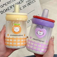 Kawaii Cute Sippers Bottles with holder - 600 ml BPA Free Plastic - Unbreakable