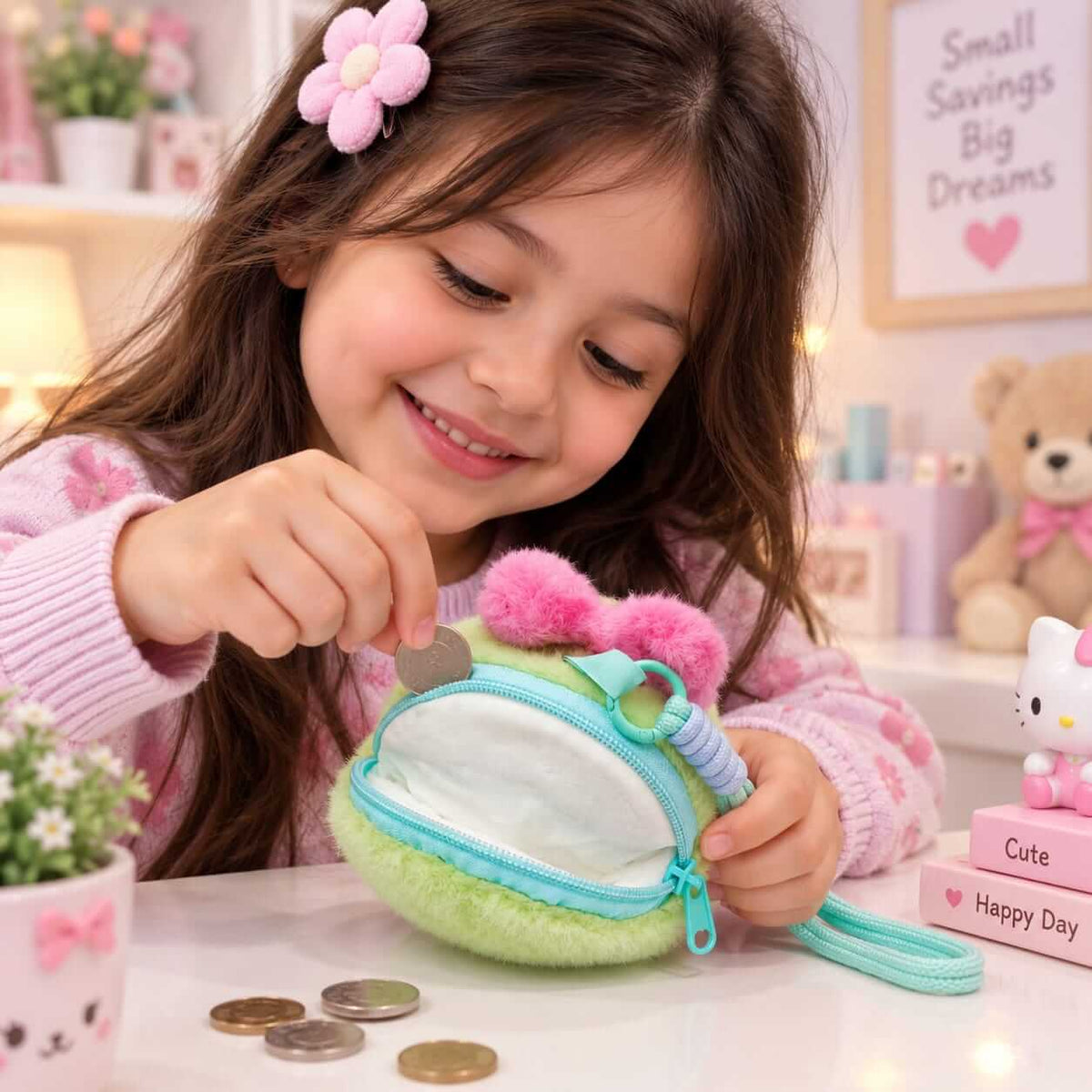 Cute Plush Mini Size Cartoon Pouch Keychain - Size 5 × 4 Inch