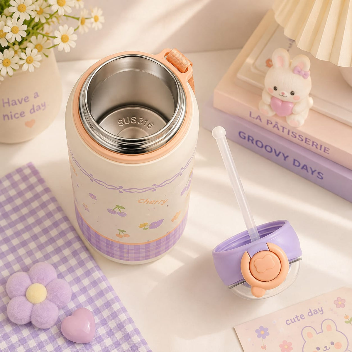 Hi Cherry™ Stainless Steel Vaccum Girls Water Bottles | 780 ml | Sus 316 | Hot / Cold ❄🔥