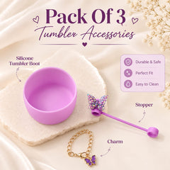 3-Piece Butterfly Tumbler Accessory Set – Silicone Boot, Straw Stopper & Charm 🦋