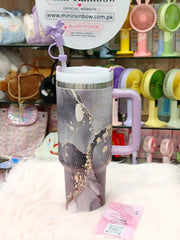 40 Oz Marble Stainless Steel Large Tumblers with Bow Stopper 🌸  Hot / Cold 🔥❄