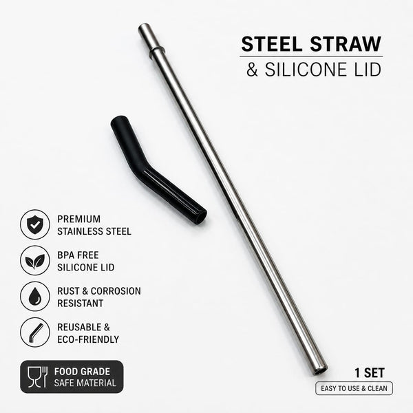 Premium Stainless Steel Straw with Food-Grade Silicone Lid