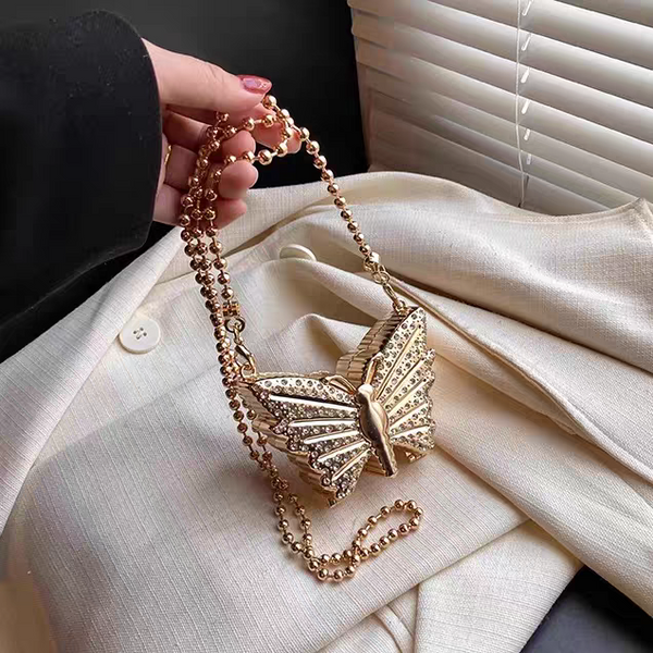 🦋 Glam Butterfly Mini Metal Clutch Bag – With Inside Mirror🦋