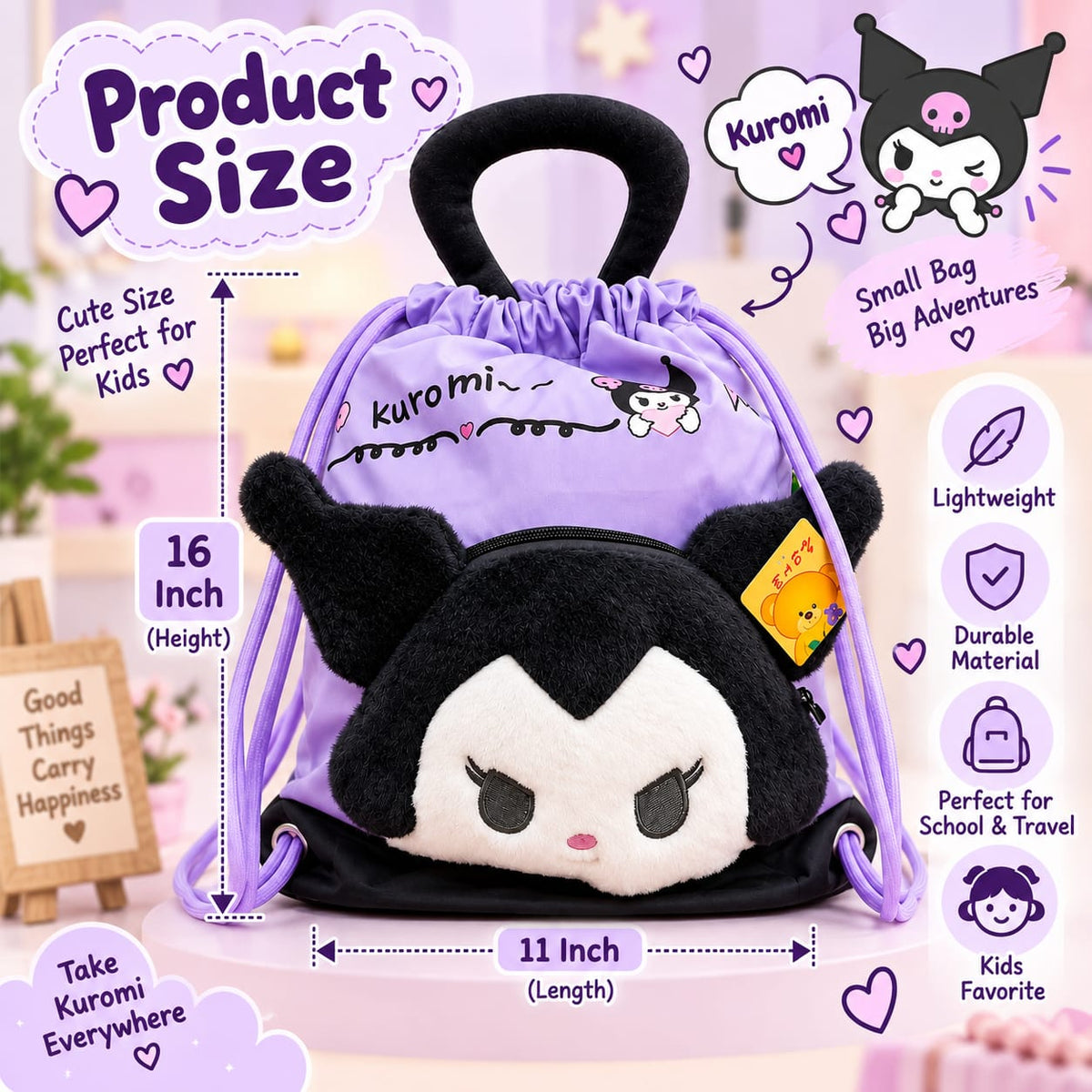Sanrio Parachute Traveling Backpacks for Kids – Cute Character Drawstring Bag