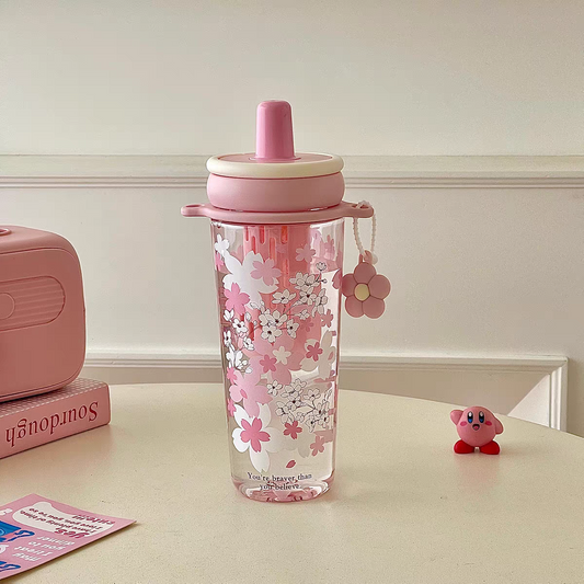 🌸 Stylish Floral Water Bottle with Strap & Flower Charm – 950ml - Leak Proof / Unbreakable