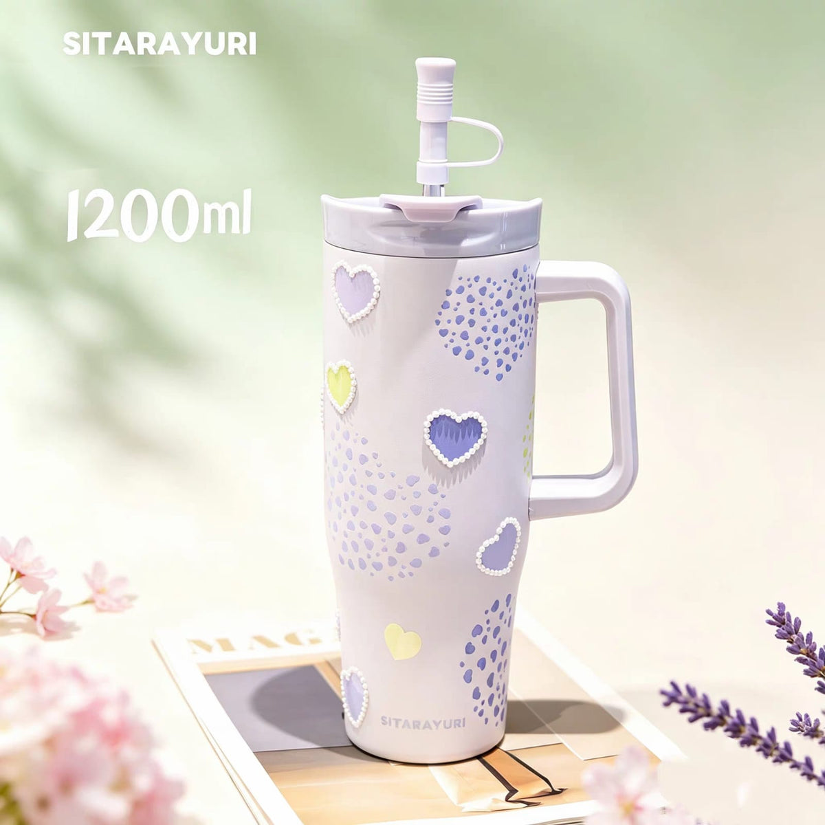 SITARAYURI™ Original Stainless Steel Fancy Tumblers - 1200 ml - With Steel Straw & Stopper - Sus 304 - Hot & Cold ❄🔥