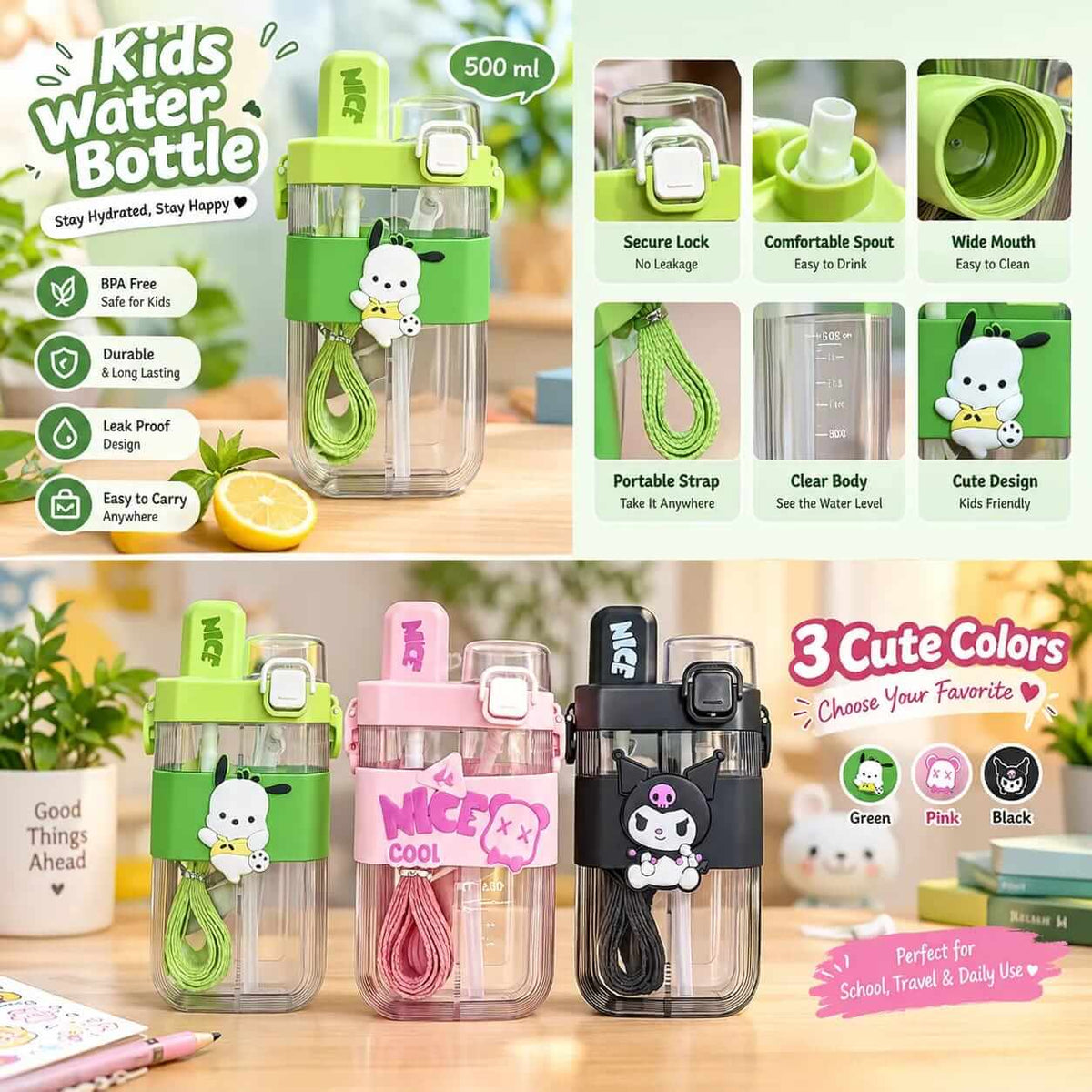 Double Compartments Drinking Kids Water Bottles