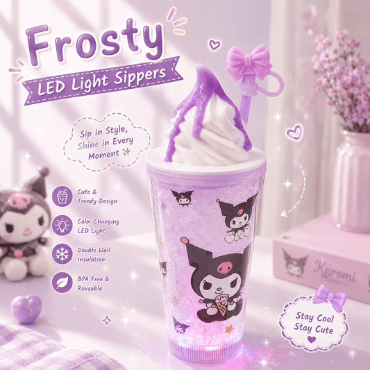 Sanrio Led Light Jelly Frosty Sippers ❄️ Built-in Freezer Gel Cooling 🌈 Color Chaging Lights With Bow Stopper