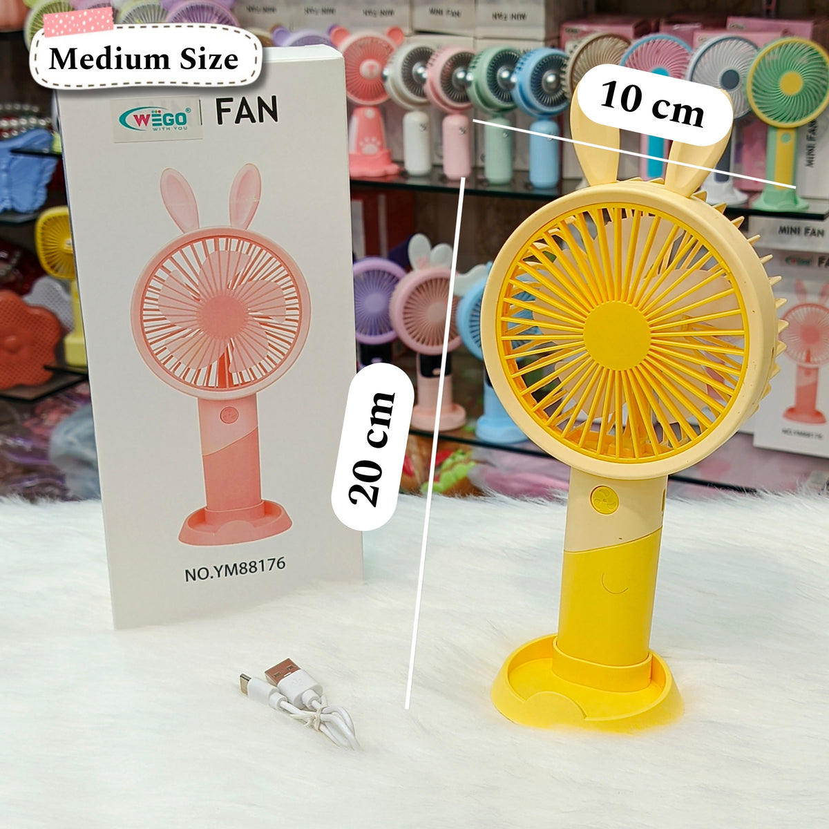 Cute Bunny Mini Rechargeable Hand Fan – Portable 3 Speed USB Fan for Kids & Travel ( Size : 20 × 10 cm )