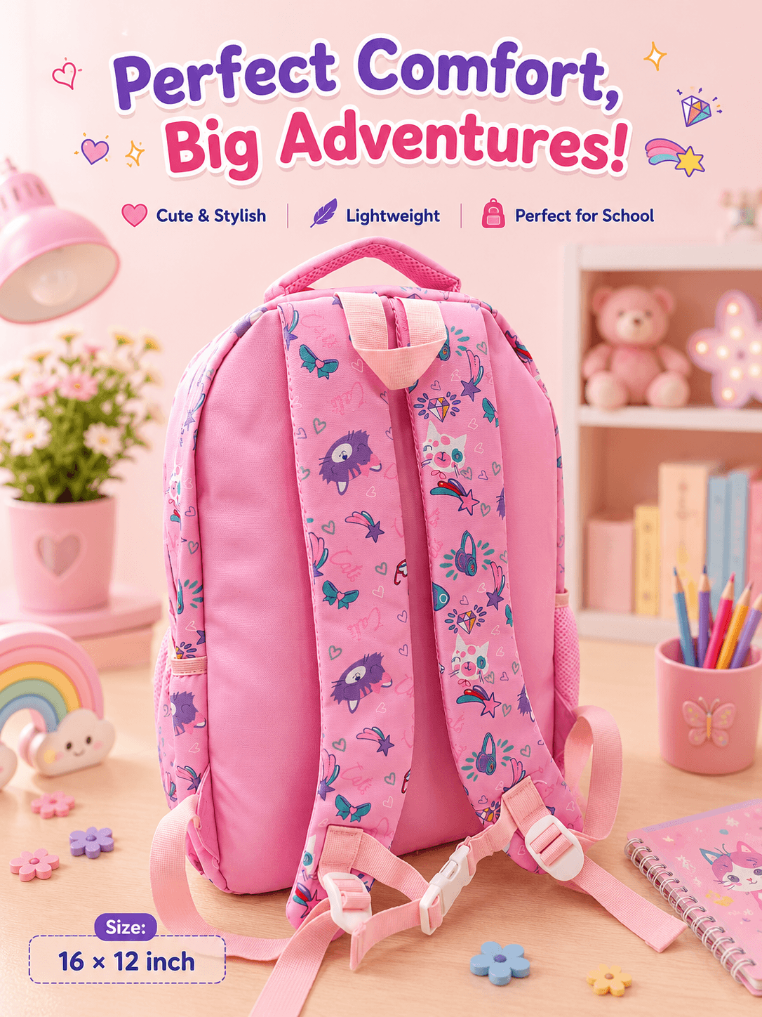 16 × 12 Inch Trendy School Backpacks For Childrens