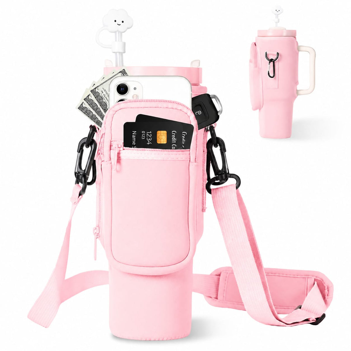 Tumbler Crossbody Carrier Bag with Phone Pocket | 40 Oz Size Tumbler Adjustable Strap