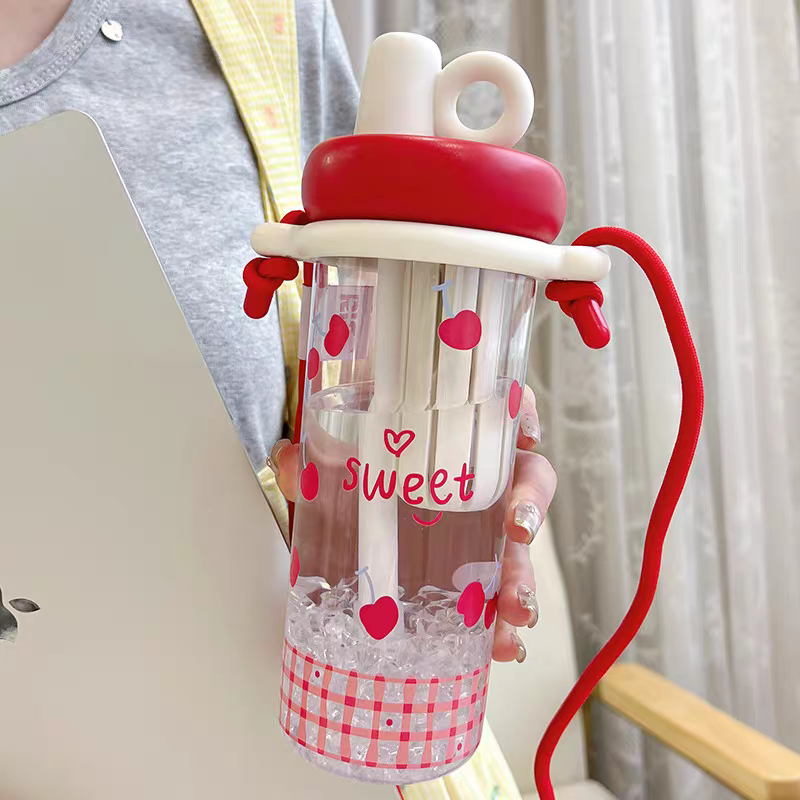 Cute Crystal Glow BPA-Free Water Bottle – 800ml with Long Strap