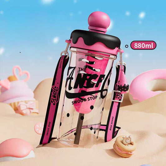 Sweet Cone Ice Cream Bottle – 880ml Leak-Proof Kids Tumbler with Strap