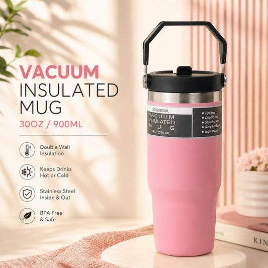 30oz Premium Vacuum Insulated Travel Tumbler – 900ml | Stainless Steel