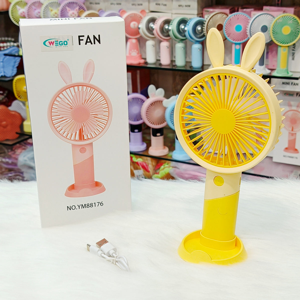 Cute Bunny Mini Rechargeable Hand Fan – Portable 3 Speed USB Fan for Kids & Travel ( Size : 20 × 10 cm )