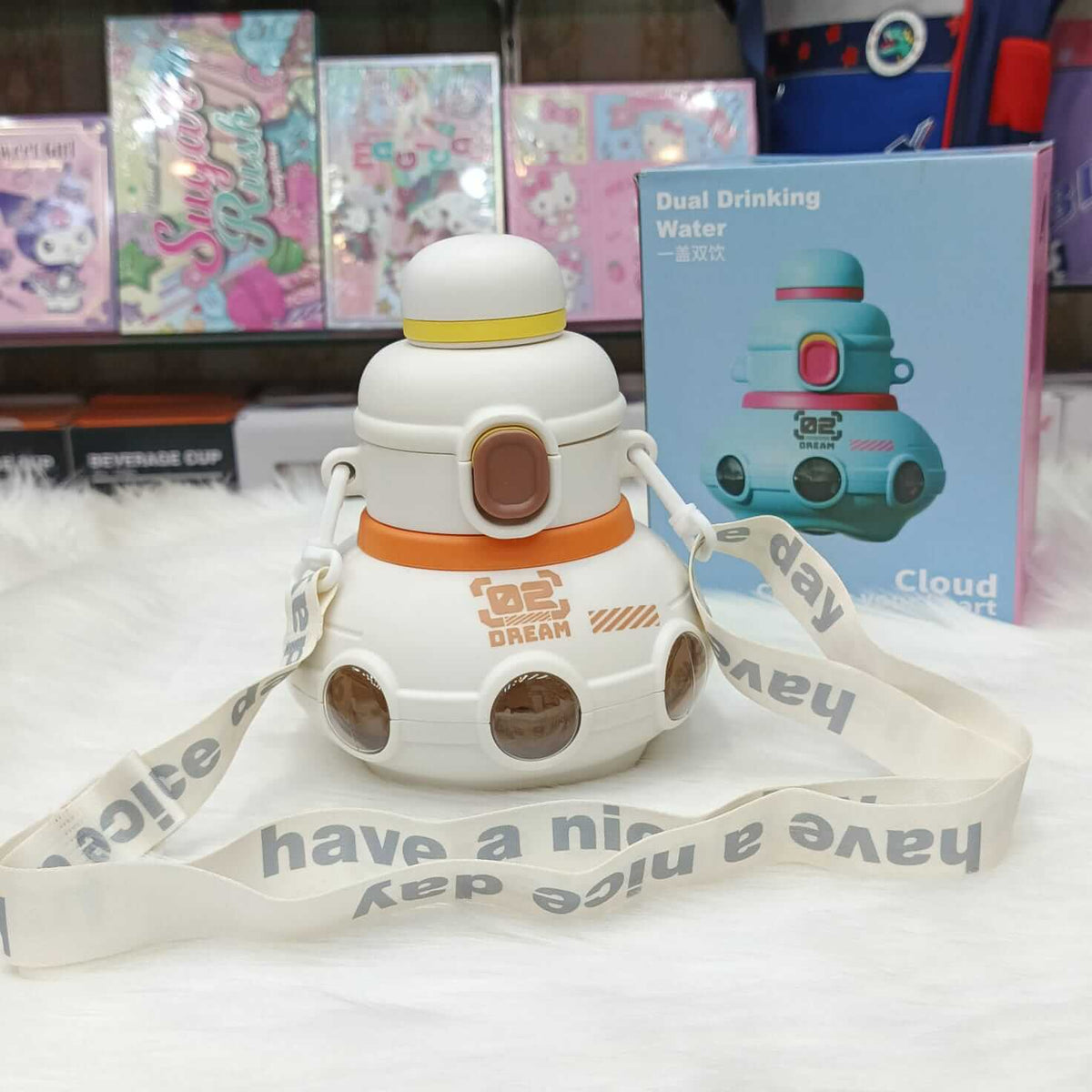 Cute Spaceship Kids Water Bottles - Dual Drinking - 760 ml - BPA Free Plastic