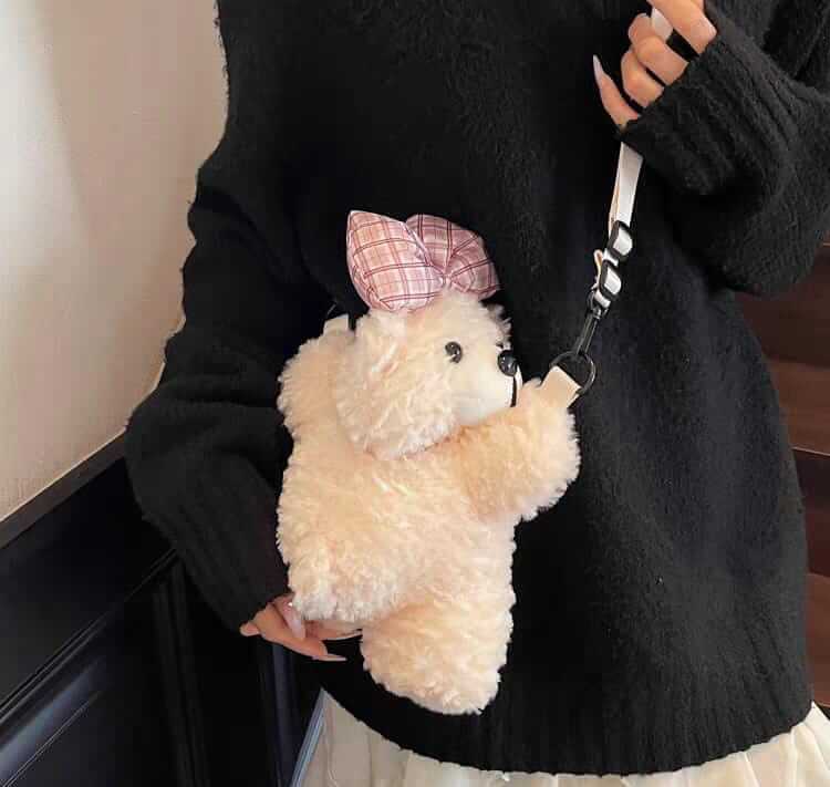 Plush Teddy Bear Shape Kids Crossbody Bags - Zipper Pocket