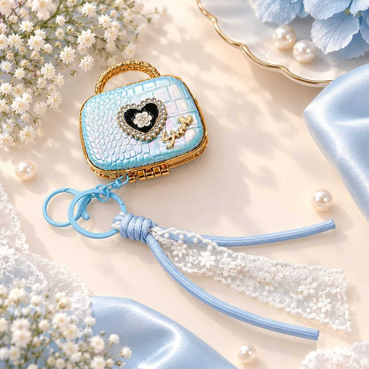 Cute Mini Mirror Keychain with Lace Tassel Charm Keychain