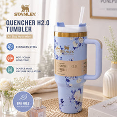 40 Oz Stanley Floral Stainless Steel Vacuum Insulated Tumbler with Handle & Straw
