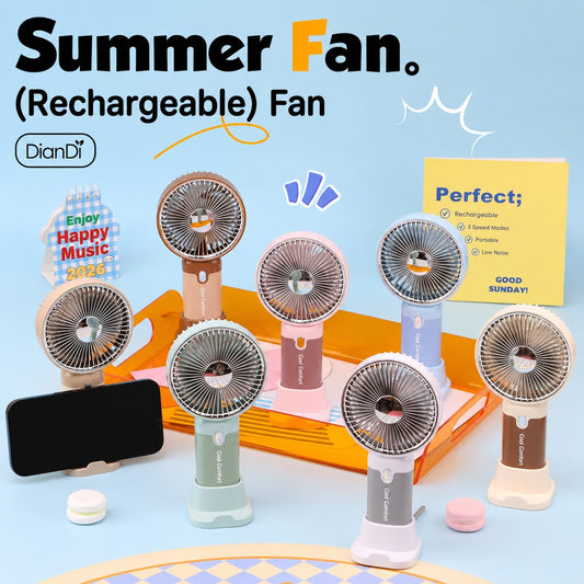 Turbo 5 Speed Rechargeable Mini Fan with LED Lights / 500 Mah Lithium Battery / Type C