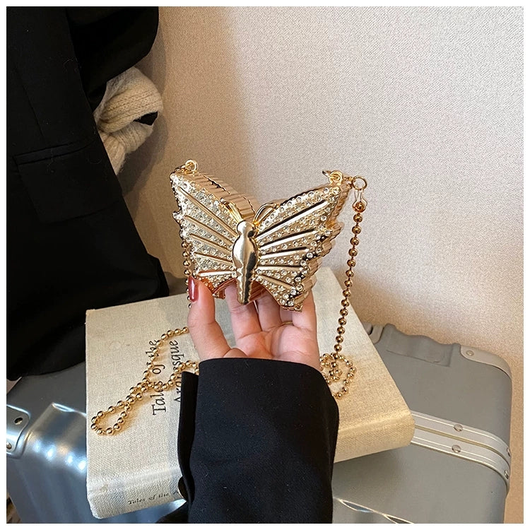 🦋 Glam Butterfly Mini Metal Clutch Bag – With Inside Mirror🦋