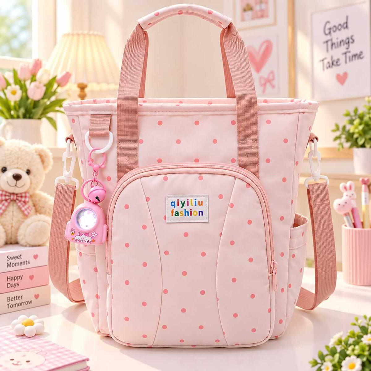 2-in-1 Kids Parachute Traveling Tote Bag / Backpack With Led Keychain ( Size 14 × 10 Inch )