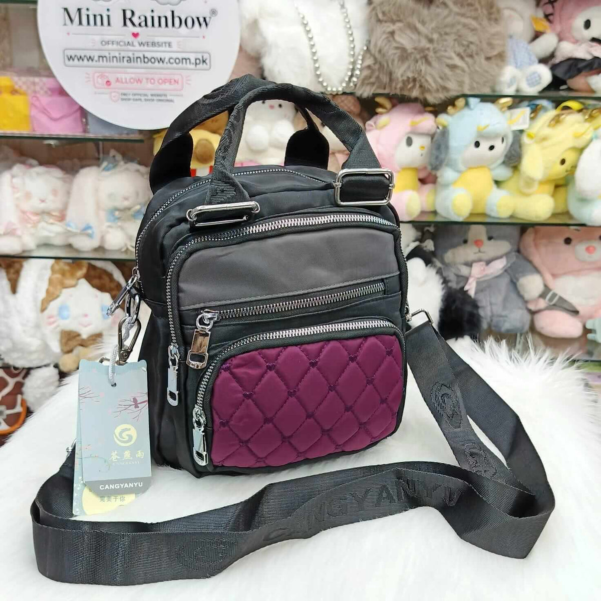 New Parachute 5 Zippers Pockets Women Crossbody Bag & Backpack ( Size 9 × 9 Inch )