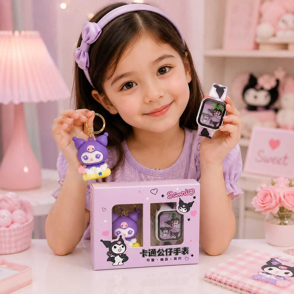 🎁 Sanrio Gift Box – Digital Watch & Keychain for Childrens