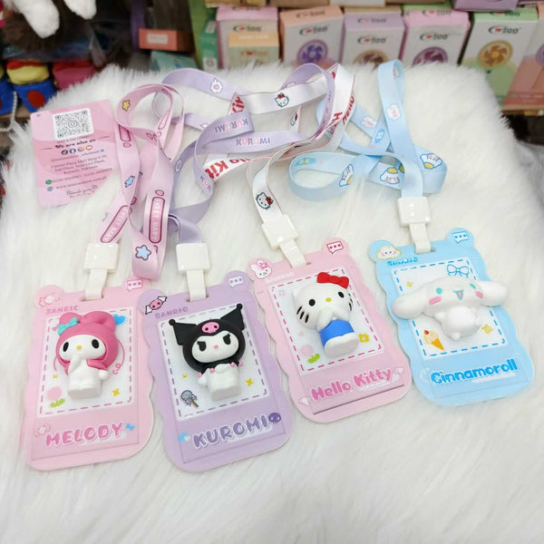 3D Cute Sanrio Cartoon ID Card Holders for Children with Lanyard