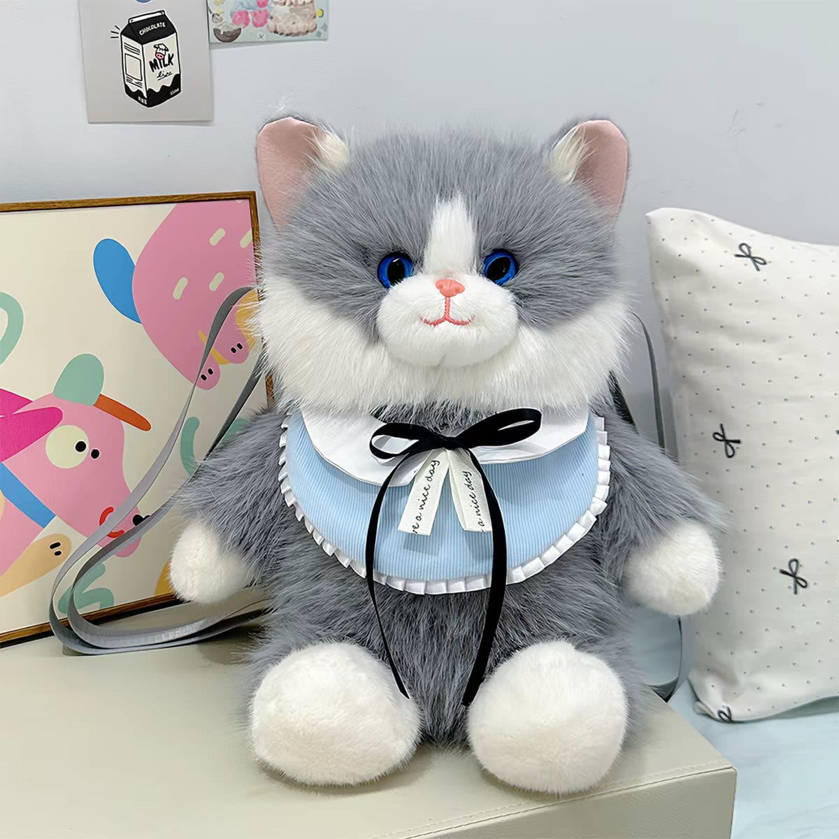 Large Plush Cat Backpack with Meow Sound – 18 × 9 Inch | Zipper Pocket
